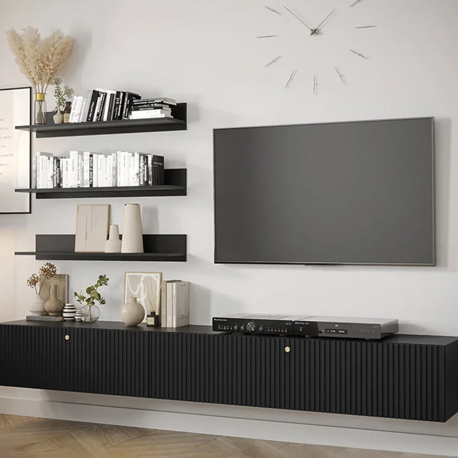 Parete attrezzata sospesa 250x150h cm nero Kiruna 2