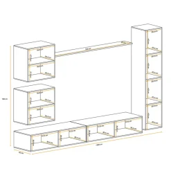 Parete attrezzata sospesa 280x180h cm moderna bianco e nero lucido Geo 07