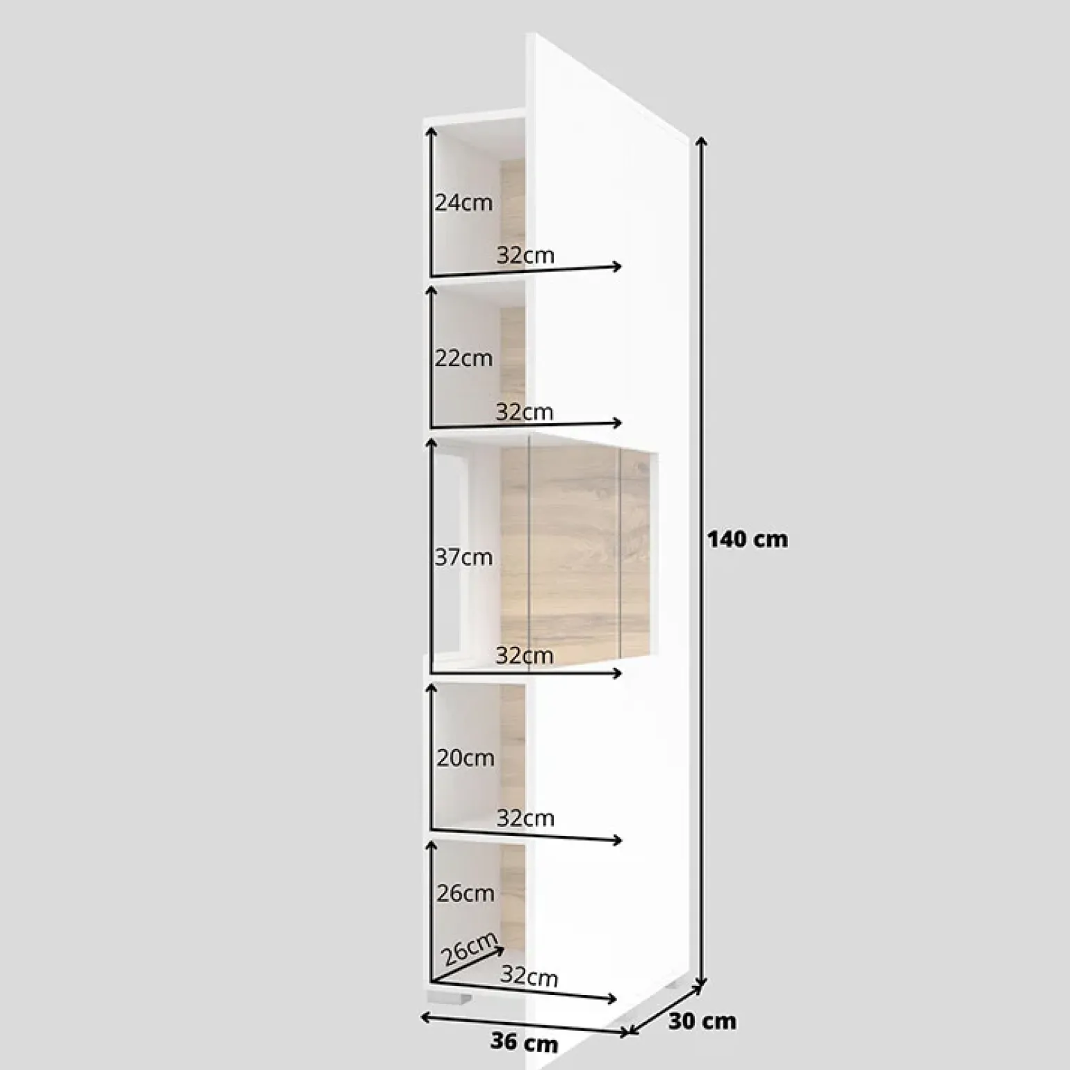 Parete attrezzata sospesa 226x140h cm bianco rovere Fusion 2