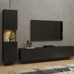 Parete attrezzata sospesa 226x140h cm nero rovere Fusion 1