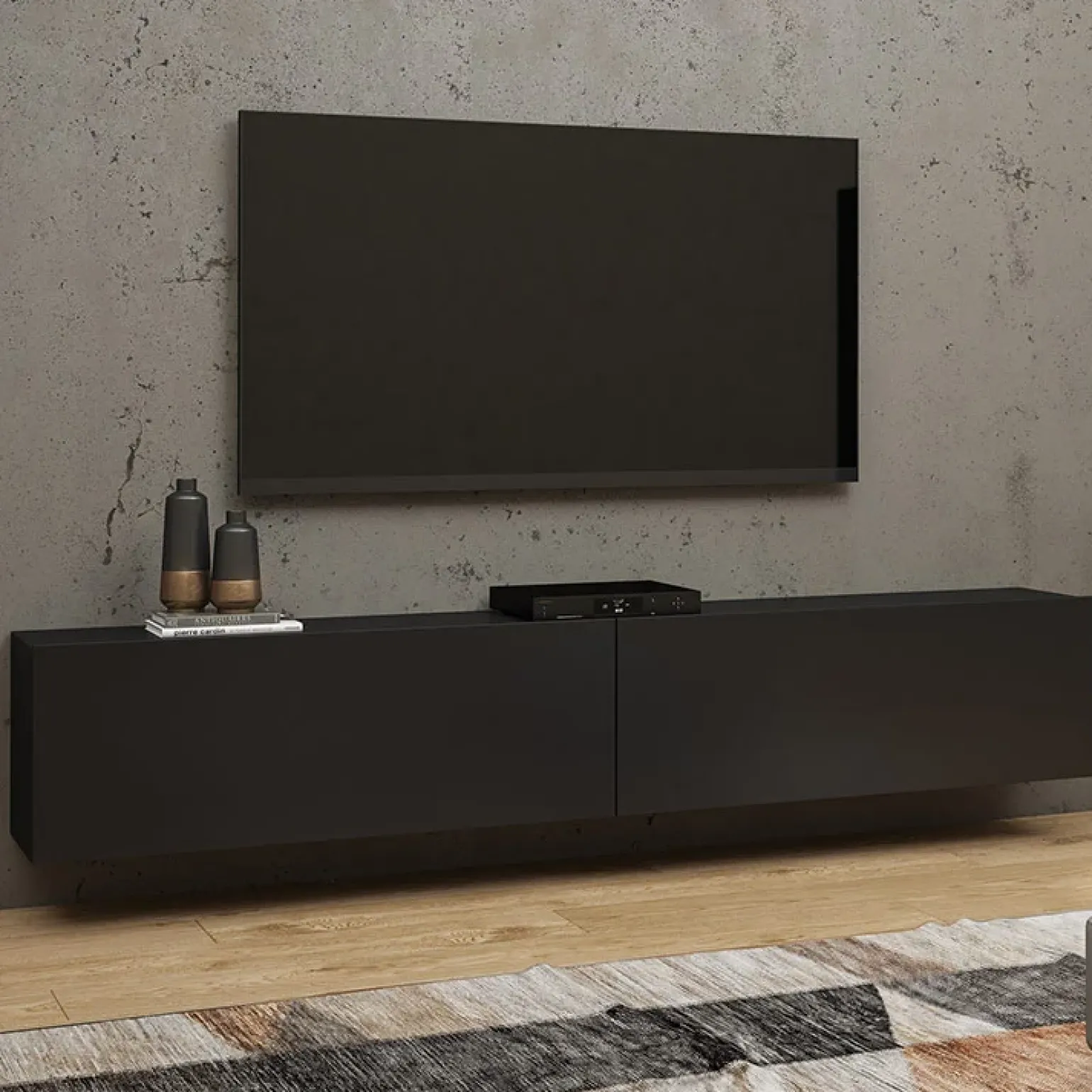Parete attrezzata sospesa 226x140h cm nero rovere Fusion 1