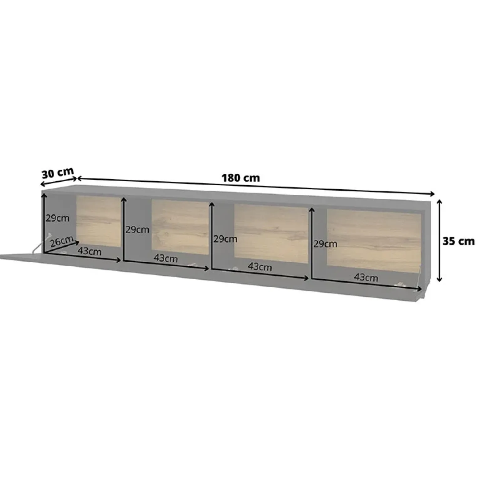 Parete attrezzata sospesa 226x140h cm nero rovere Fusion 1