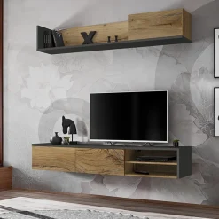 Parete attrezzata sospesa 180x180h cm moderna  rovere antico antracite Botticelli