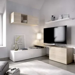 Parete attrezzata 201x143h cm angolare rovere bianco Sahara Gihome®
