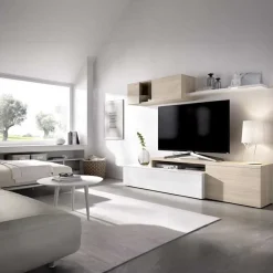 Parete attrezzata 201x143h cm angolare rovere bianco Sahara Gihome®