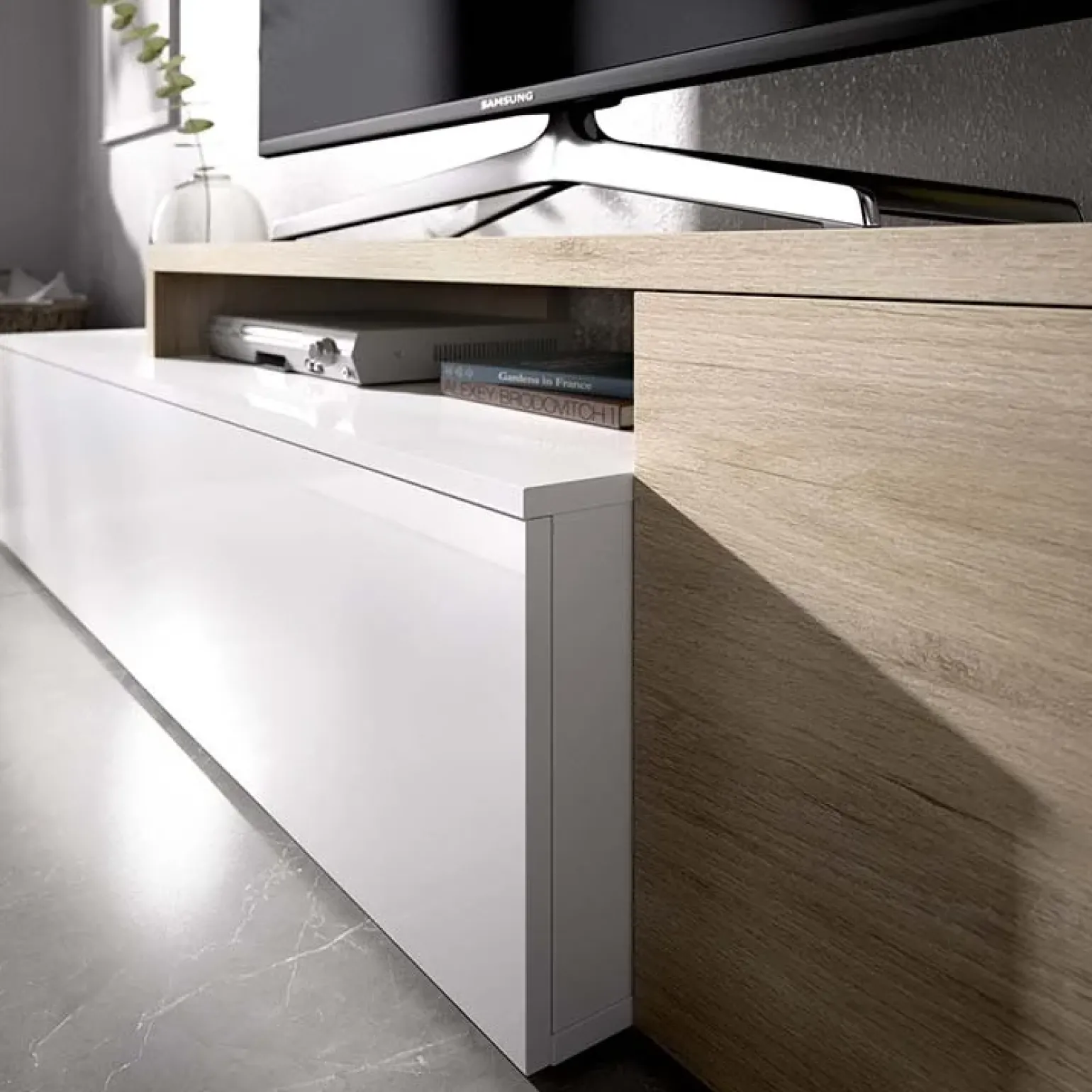 Parete attrezzata 201x143h cm angolare rovere bianco Sahara Gihome®