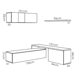 Parete attrezzata 201x143h cm angolare rovere bianco Sahara Gihome®