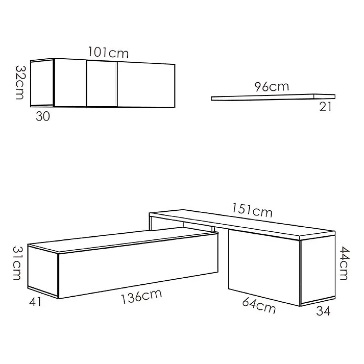 Parete attrezzata 201x143h cm angolare rovere bianco Sahara Gihome®