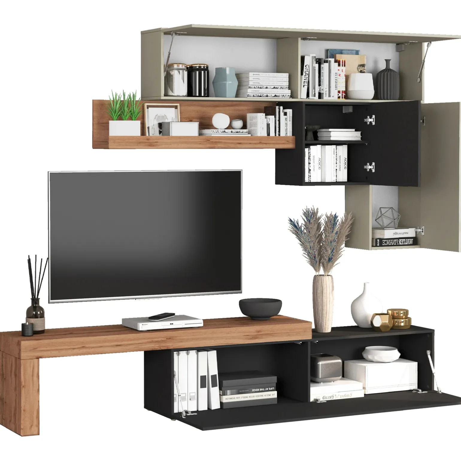 Parete attrezzata 270x200h cm antracite tortora rovere Block 2