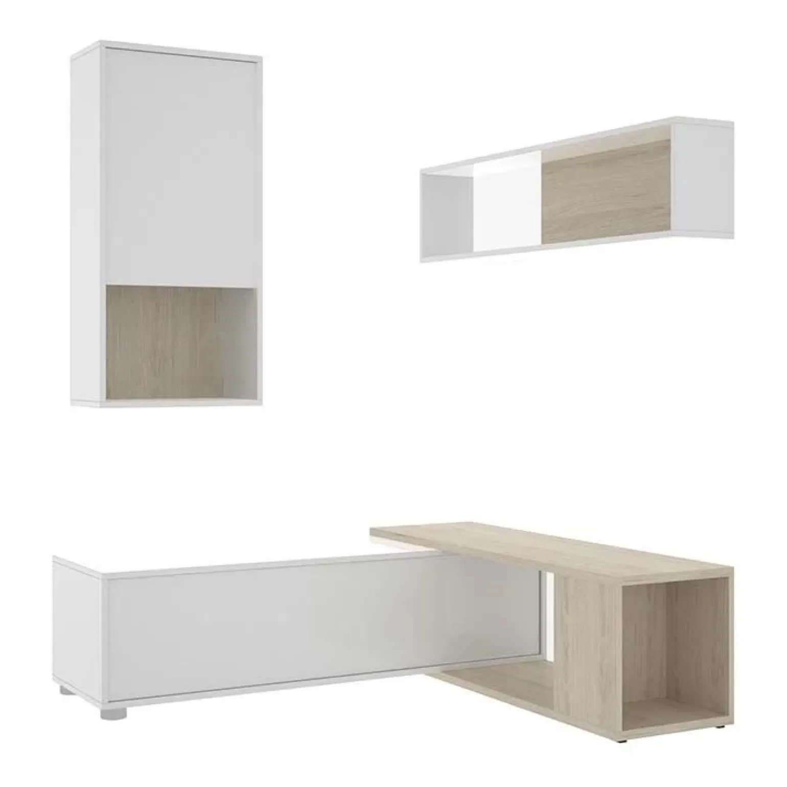 Parete attrezzata 180x220h cm angolare moderna rovere bianco lucido Flip