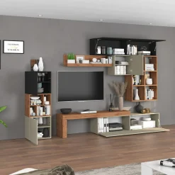 Parete attrezzata 350x200h cm antracite tortora rovere Block 3