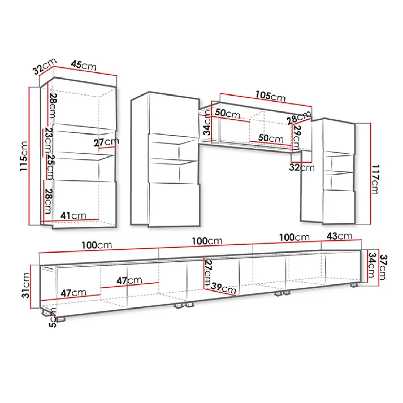 Parete attrezzata 300x190h cm bianco lucido Mons 2