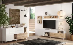 Parete attrezzata 241x176h cm bianco lucido rovere chiaro Witty