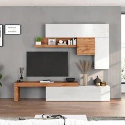Parete attrezzata 270x200h cm bianco lucido rovere Block 2