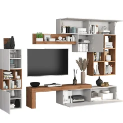 Parete attrezzata 350x200h cm bianco lucido rovere Block 3