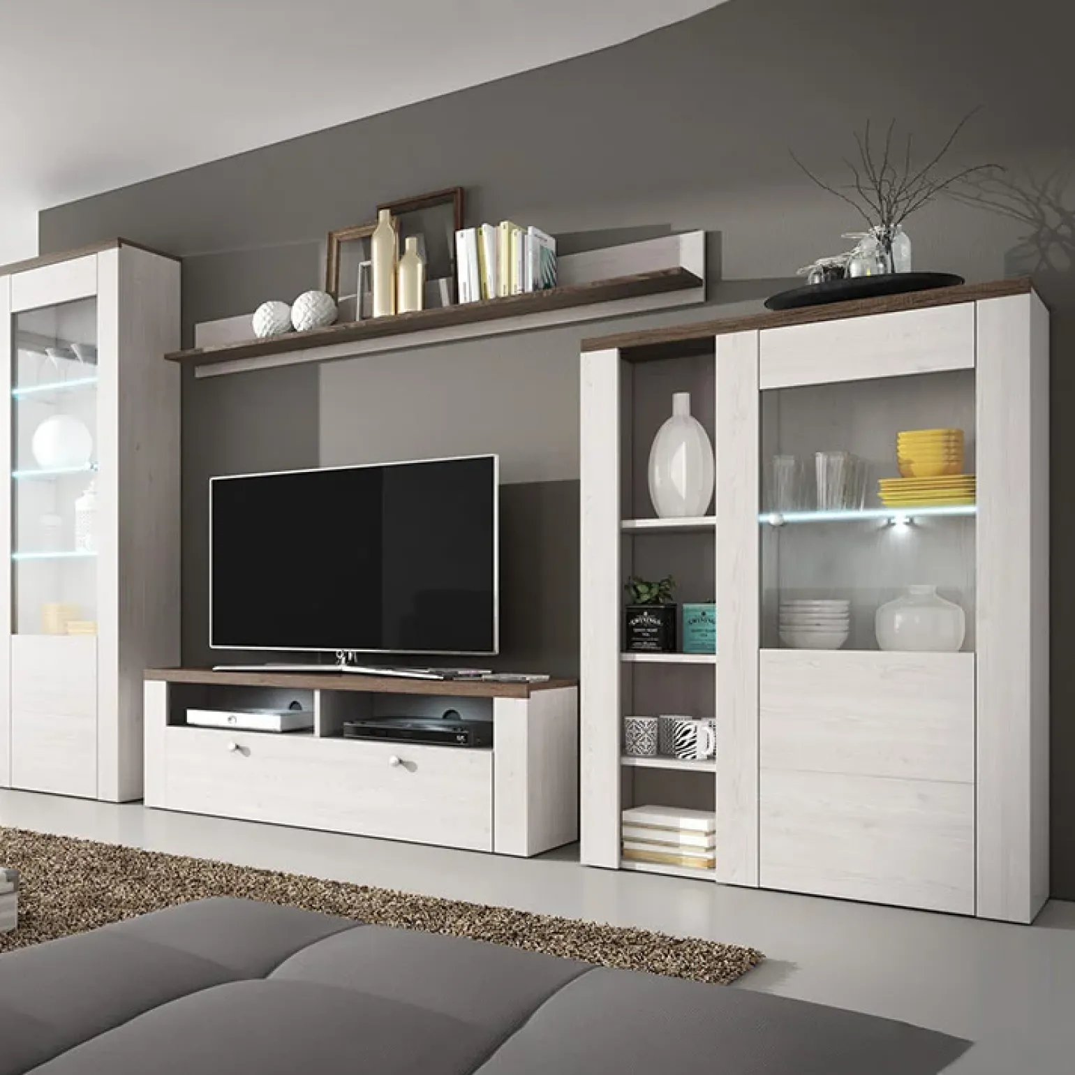 Parete attrezzata 325x206h cm bianco frassinato rovere Paloma 2