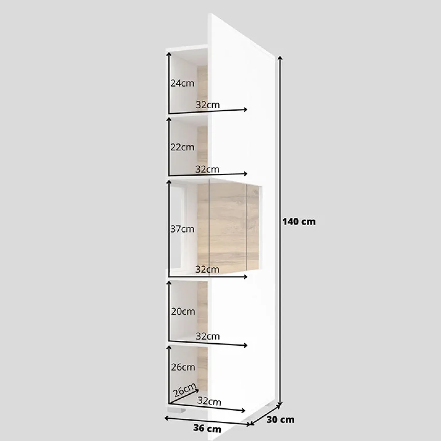 Parete attrezzata 226x140h cm bianco rovere Fusion 1