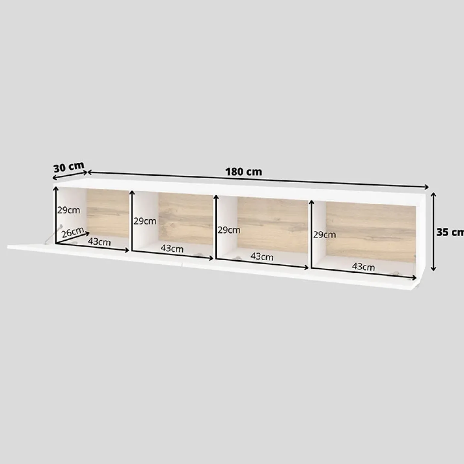 Parete attrezzata 226x140h cm bianco rovere Fusion 1