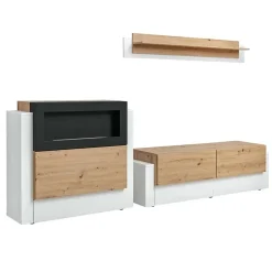 Parete attrezzata 290x175h cm con biocamino bianco rovere Arcadia Gihome®