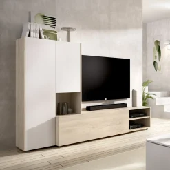 Parete attrezzata 227x241h cm legno rovere bianco Gallego