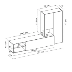Parete attrezzata 227x241h cm legno rovere bianco Gallego