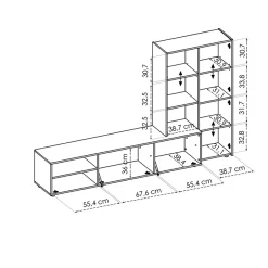Parete attrezzata 227x241h cm legno rovere bianco Gallego