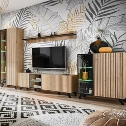 Parete attrezzata 340x192h cm moderna noce con stampa nera Mendes 2