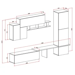 Parete attrezzata 300x223h cm moderna soggiorno noce bianco Britto