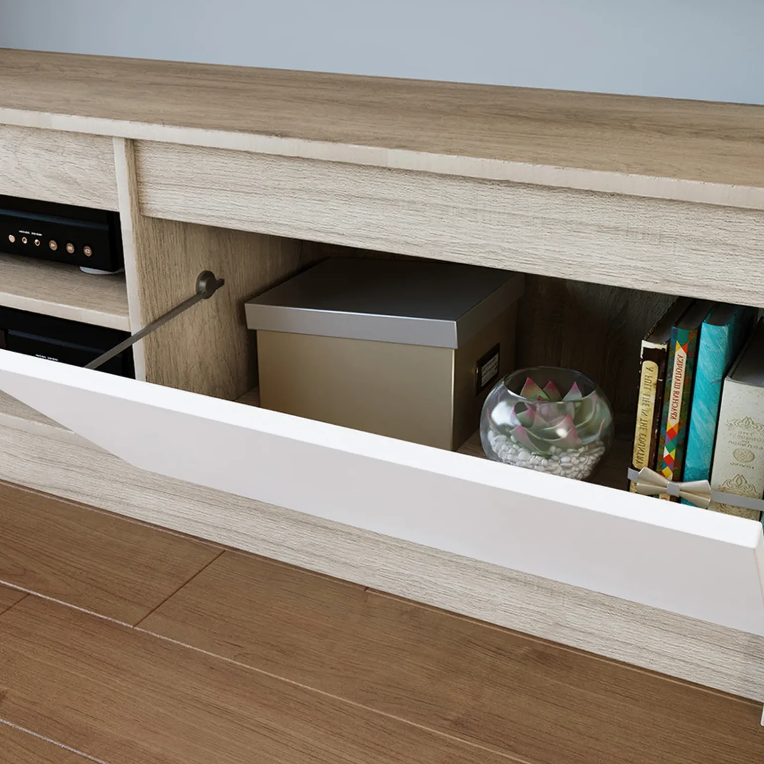 Parete attrezzata 260x181h cm moderna bianco opaco rovere sonoma Himal