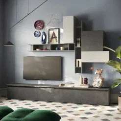 Parete attrezzata 276x228h cm moderna grigio antracite Sunset 90
