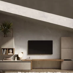 Parete attrezzata 322x140h cm moderna tortora rovere scuro Sunset 18