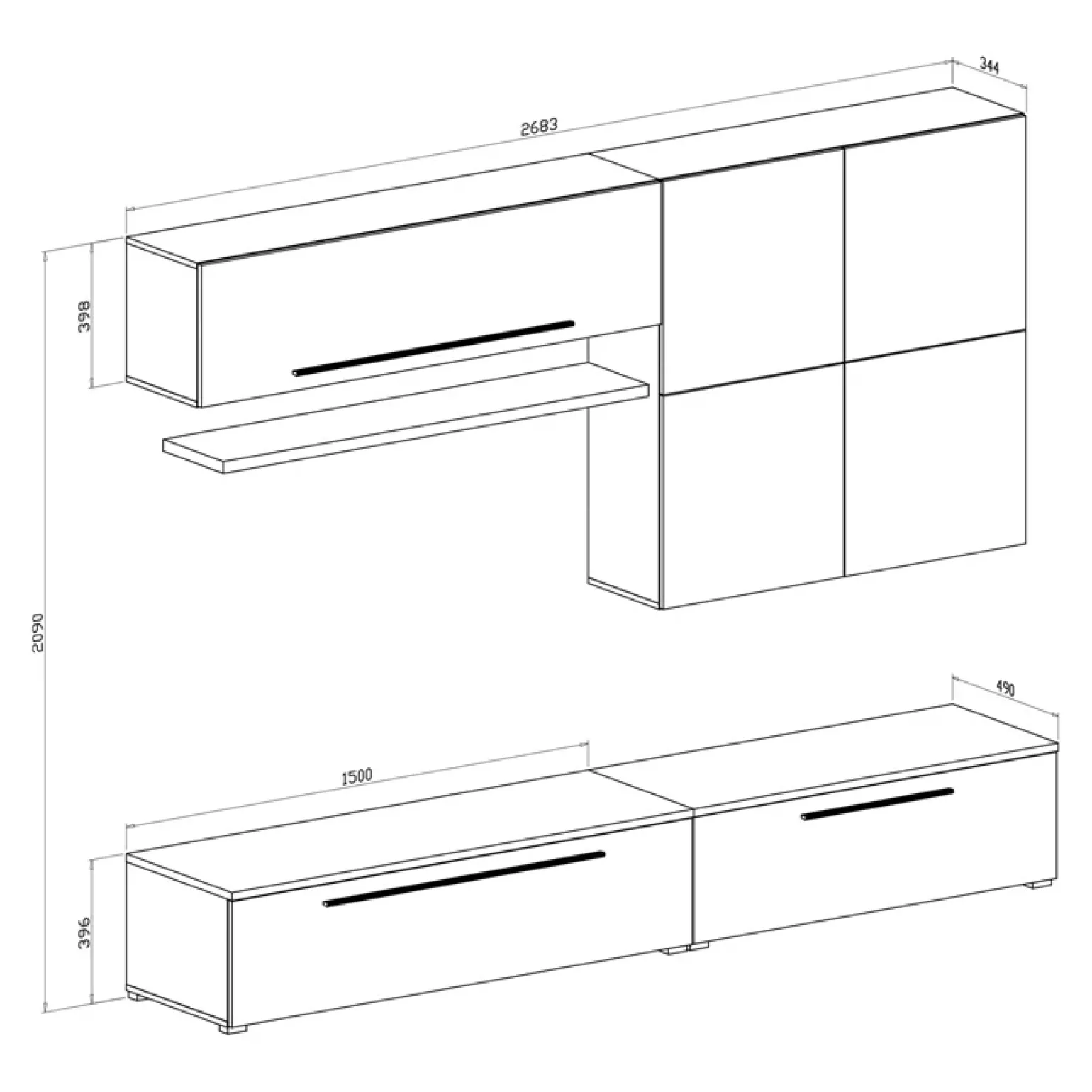Parete attrezzata 268x209h cm moderna bianco marmo grafite Power