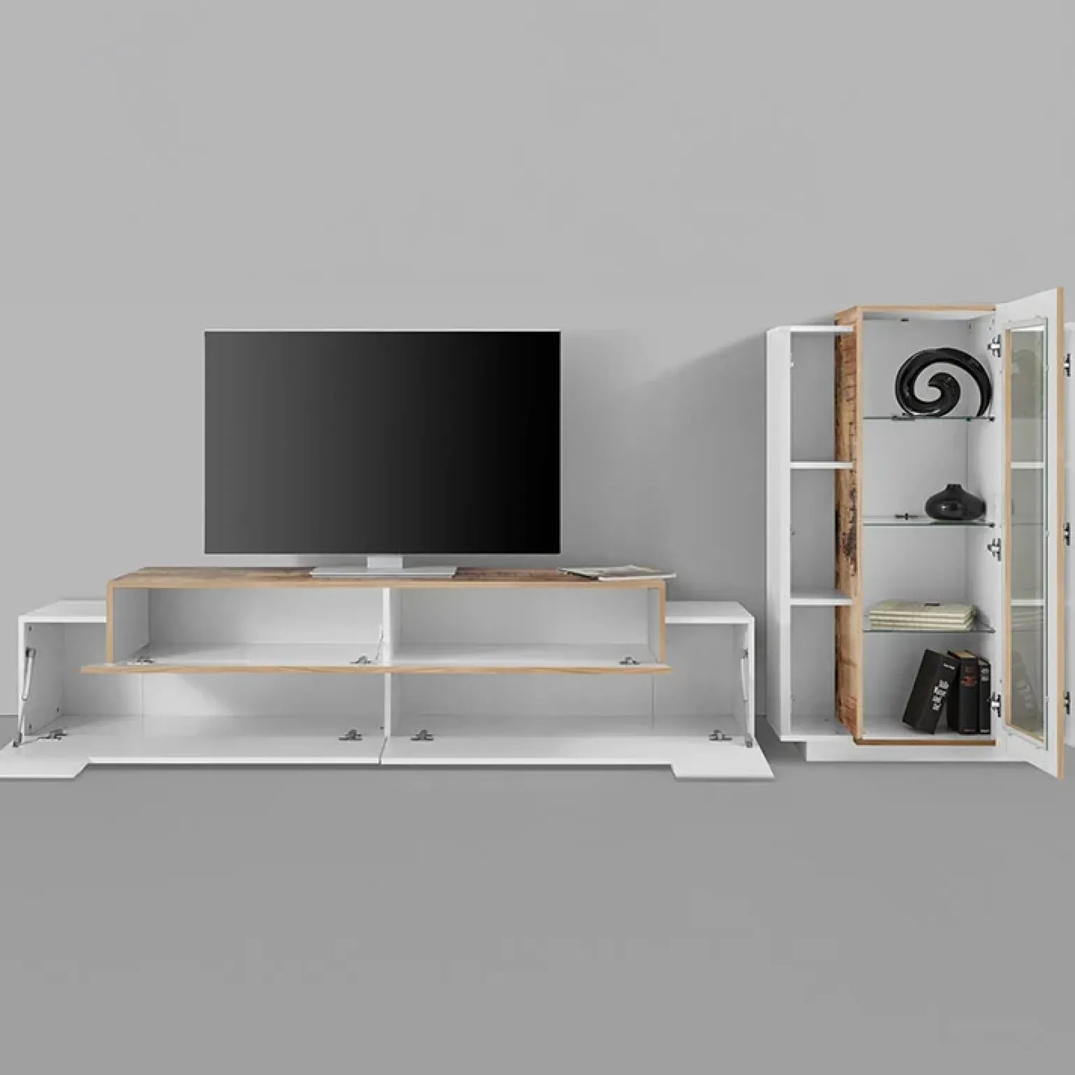 Parete attrezzata 290x121h cm moderna bianco lucido acero Milos Gihome®
