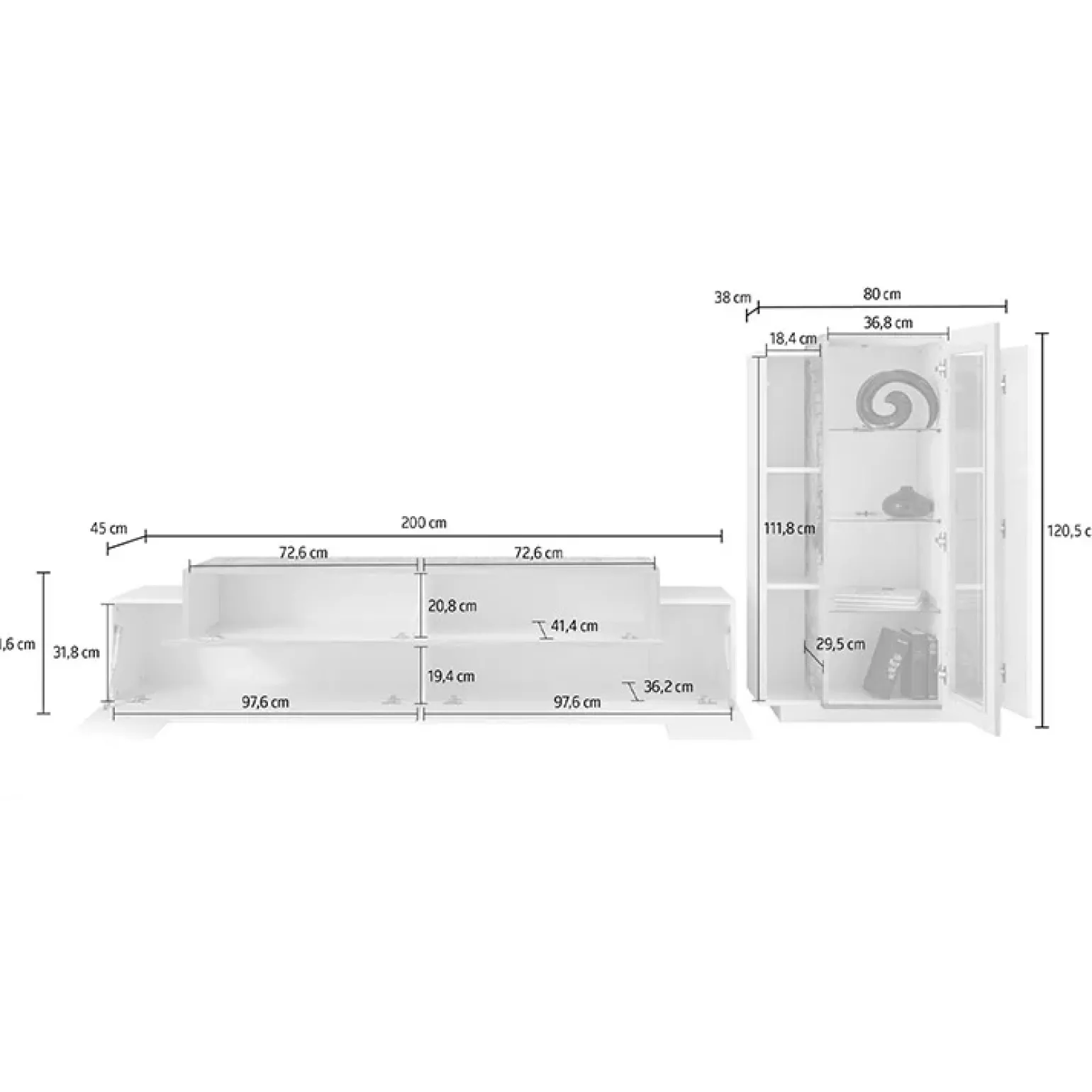 Parete attrezzata 290x121h cm moderna bianco lucido acero Milos Gihome®