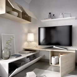 Parete attrezzata 201x155h cm moderna rovere naturale bianco lucido Gomer
