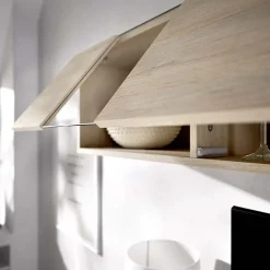 Parete attrezzata 201x155h cm moderna rovere naturale bianco lucido Gomer
