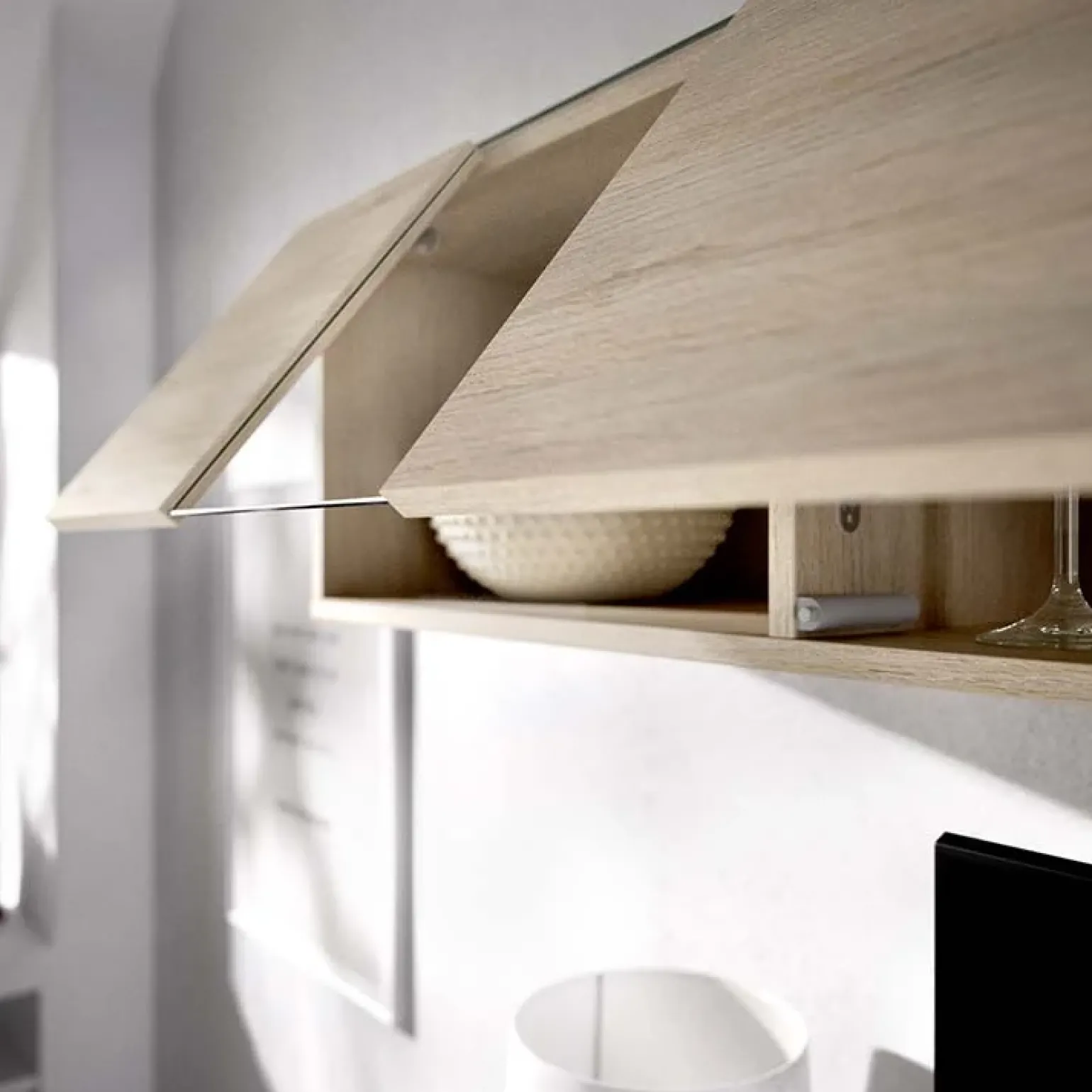 Parete attrezzata 201x155h cm moderna rovere naturale bianco lucido Gomer