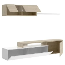 Parete attrezzata 201x155h cm moderna rovere naturale bianco lucido Gomer