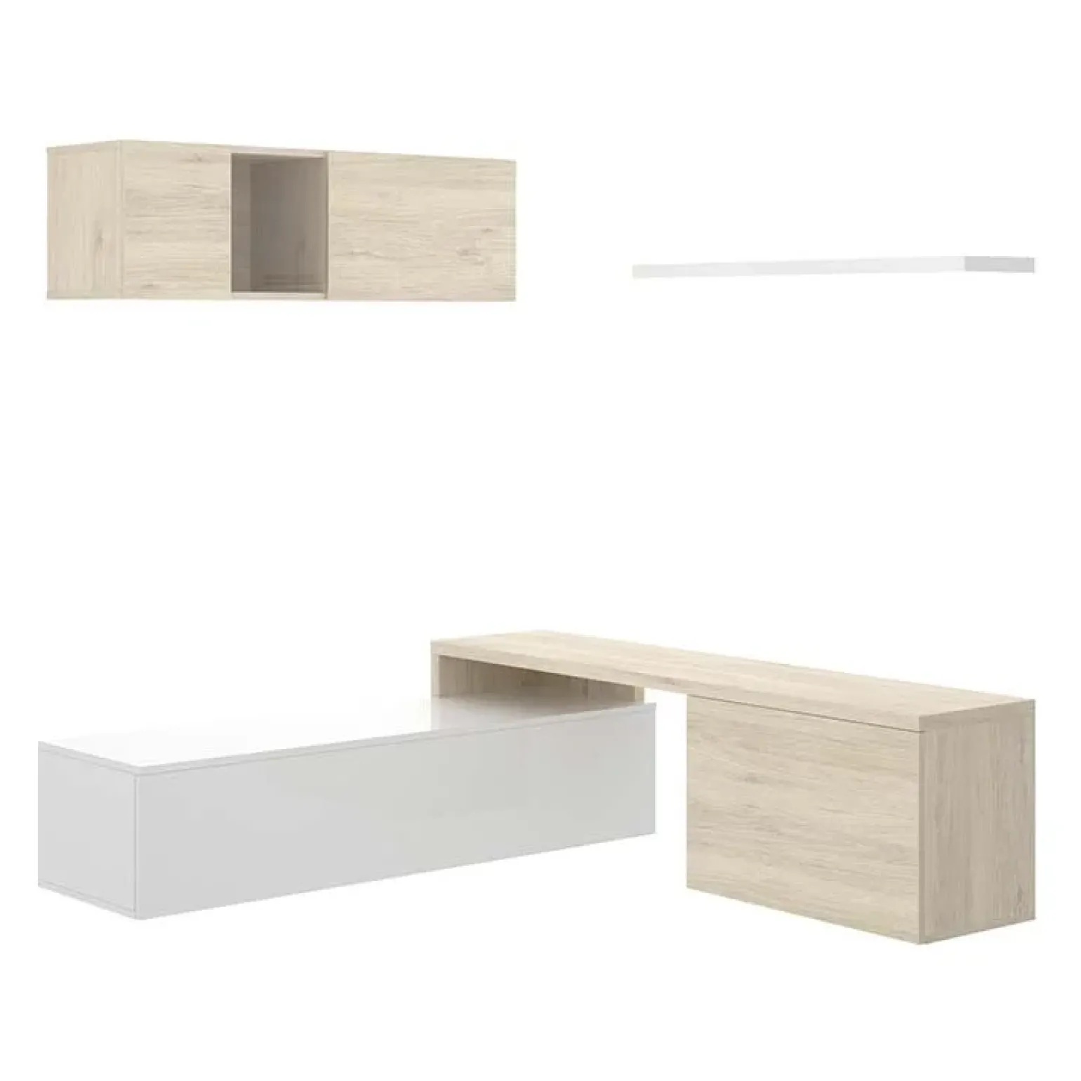 Parete attrezzata 201x155h cm moderna rovere naturale bianco lucido Gomer