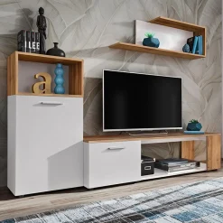 Parete attrezzata 200x160h cm moderna bianco opaco rovere Caravaggio