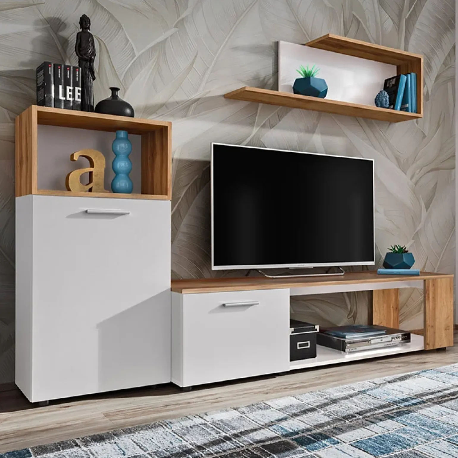 Parete attrezzata 200x160h cm moderna bianco opaco rovere Caravaggio