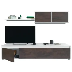 Parete attrezzata 200x145h cm moderna soggiorno bianco opaco ossido Itaca