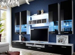 Parete attrezzata 300x190h cm moderna bianco opaco nero lucido Baltimora Gihome®
