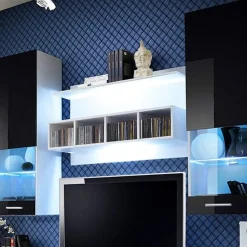 Parete attrezzata 300x190h cm moderna bianco opaco nero lucido Baltimora Gihome®