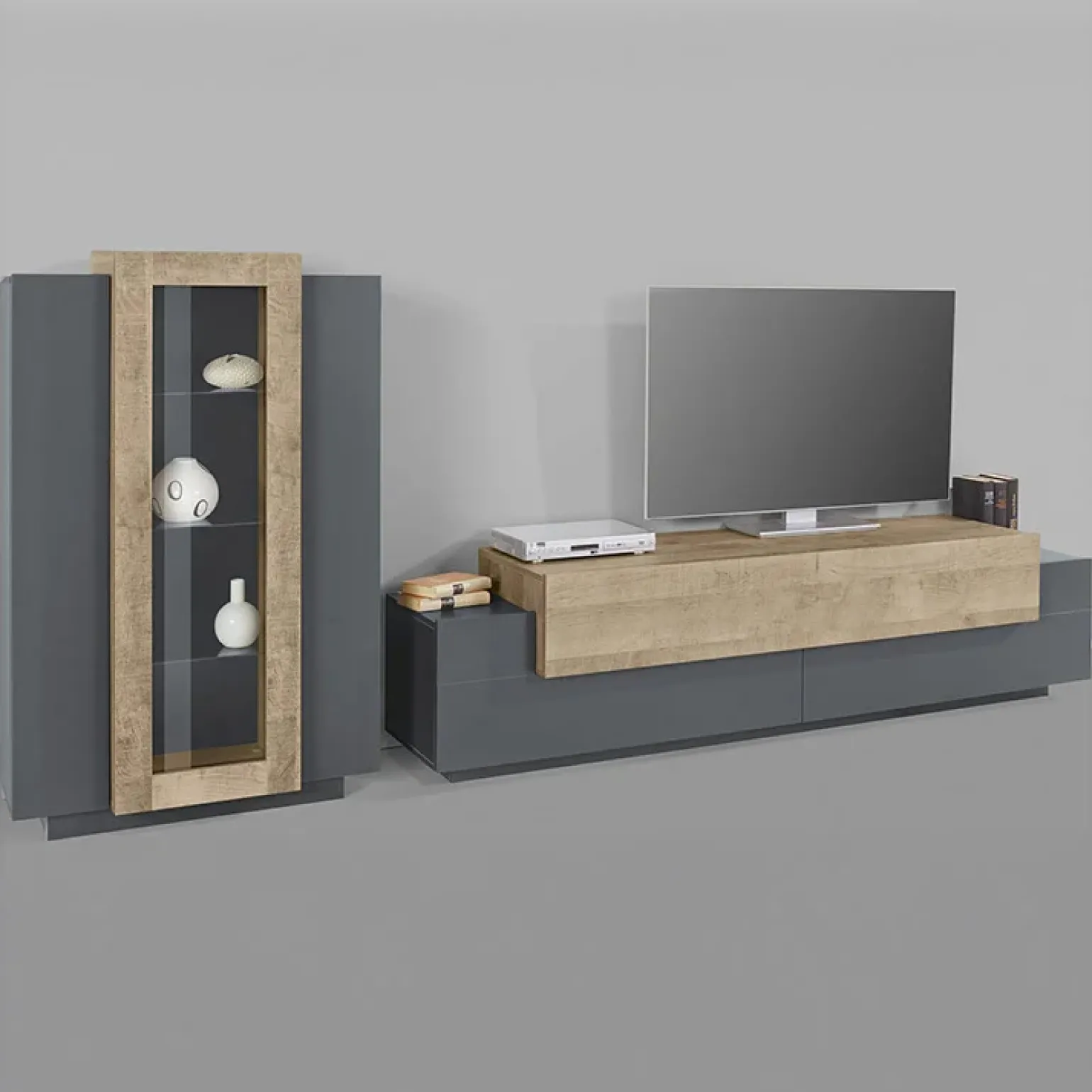 Parete attrezzata 290x121h cm moderna antracite rovere Milos Gihome®