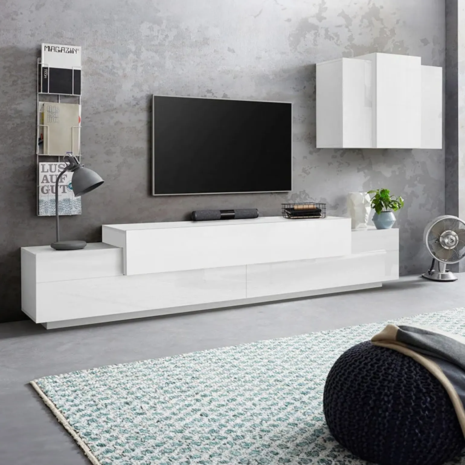 Parete attrezzata 240x180h cm moderna bianco lucido Milos Gihome®