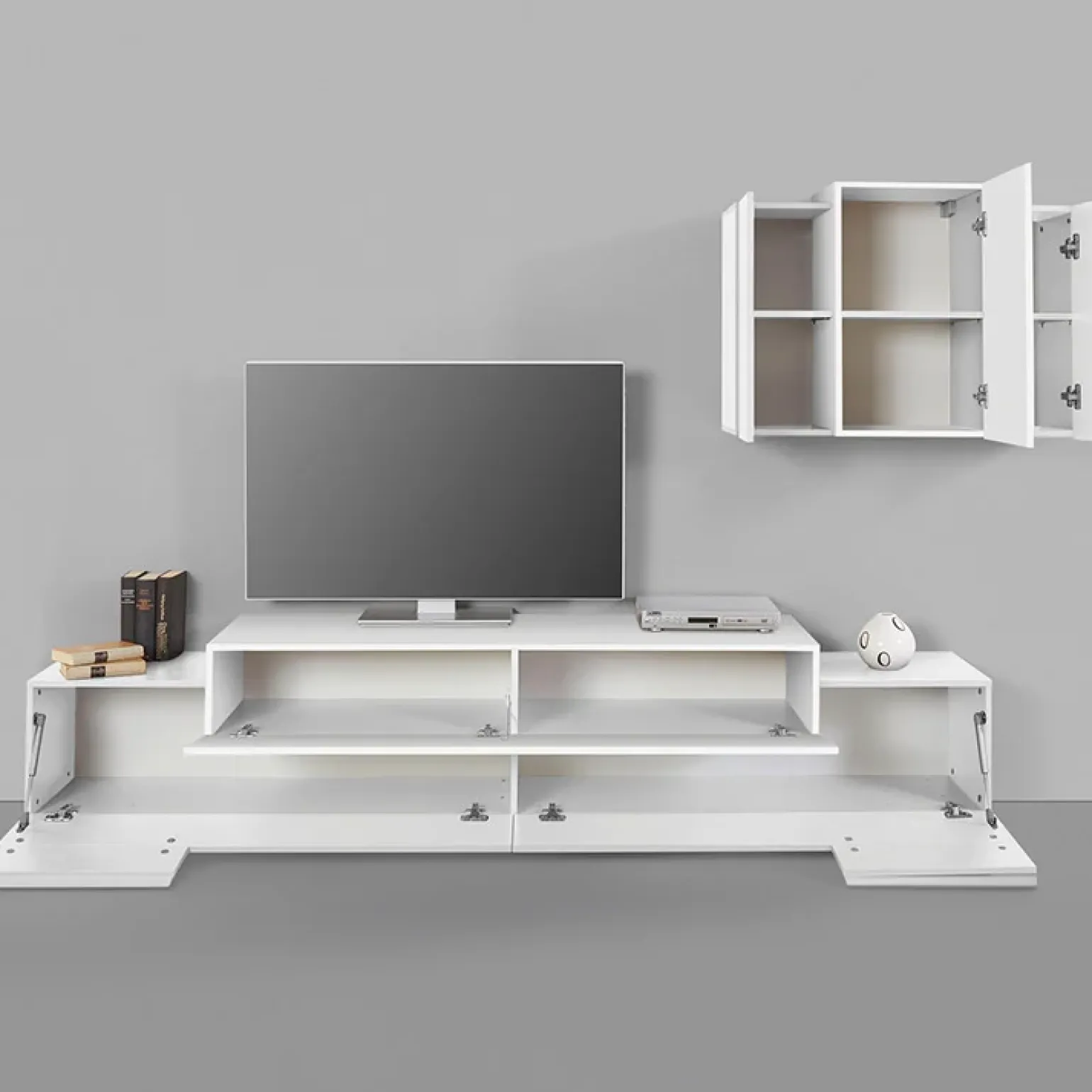 Parete attrezzata 240x180h cm moderna bianco lucido Milos Gihome®