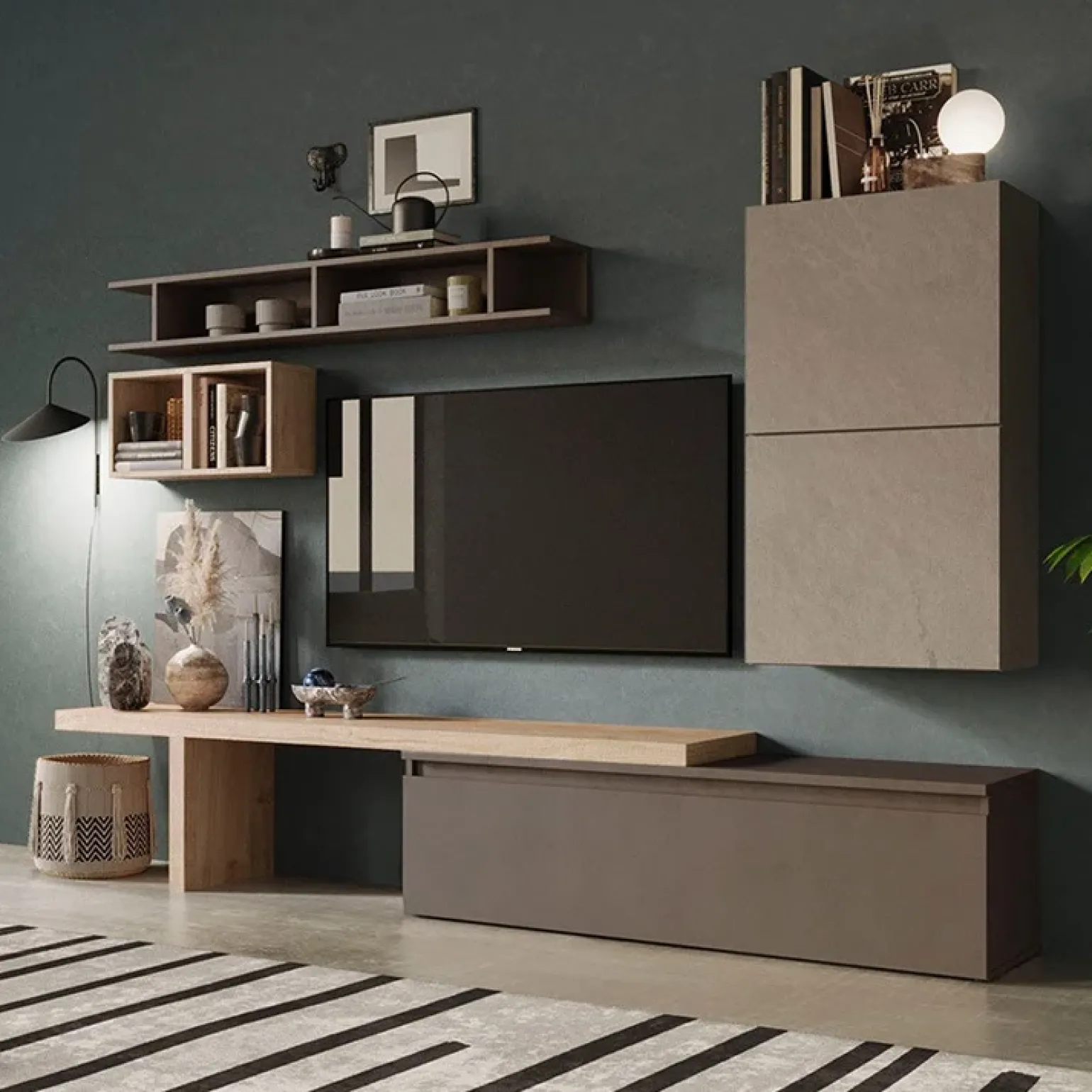 Parete attrezzata 260x190h cm moderna tortora marrone rovere chiaro Sunset 2