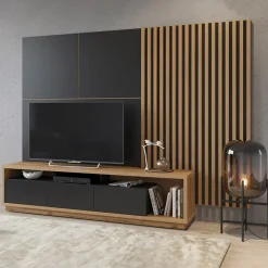 Parete attrezzata 251x196h cm moderna rovere nero Favorita