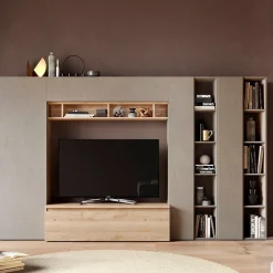 Parete attrezzata 305x186h cm moderna tortora rovere chiaro Sunset 36